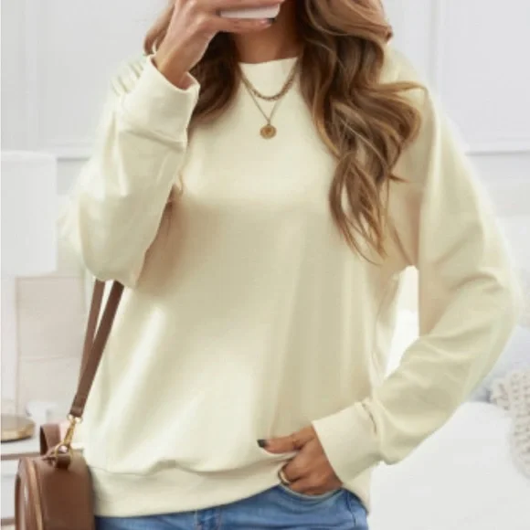 Beige Crew Neck Raglan Sleeve Sweatshirt - Picture 5 of 11